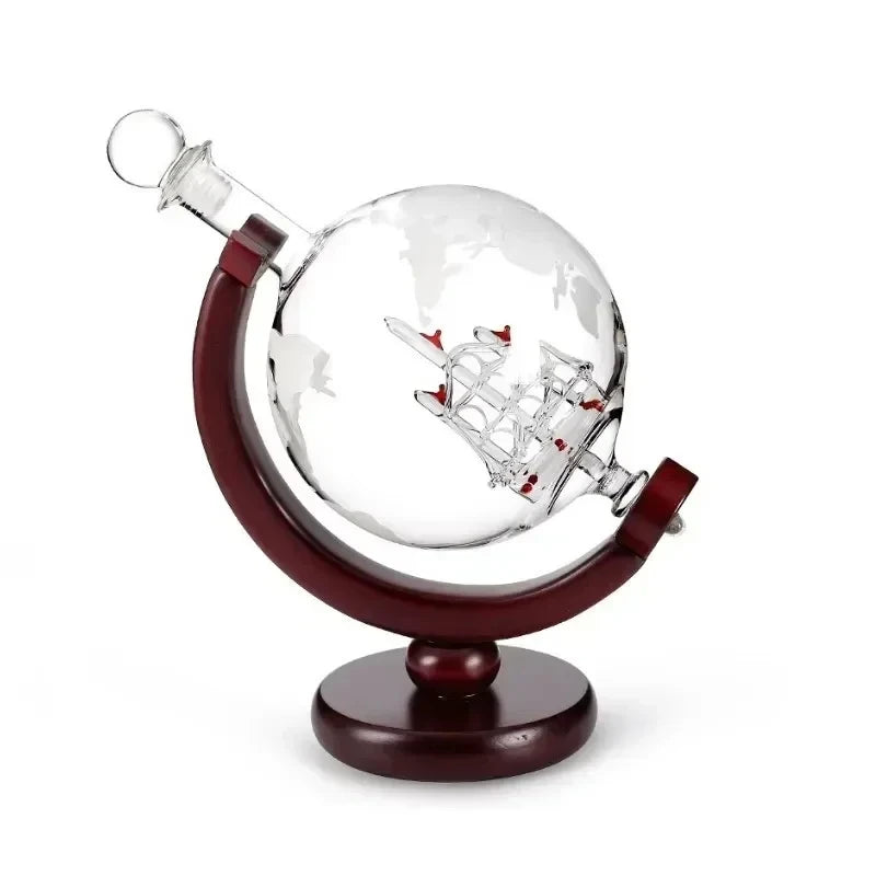 Globe Whiskey Decanter Set 900ml – Wood Stand & 2 Glasses Whiskey Decanter Set Axl No cup set