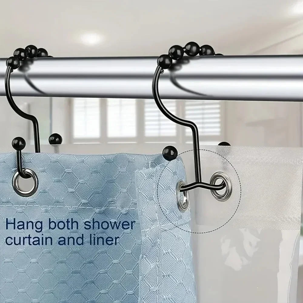 Rustproof Stainless Steel Double Shower Curtain Hooks – 5 Ball Ring Shower Curtain Hooks Axl