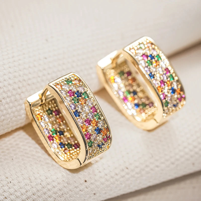 Huitan Women's Colorful CZ Hoop Earrings | Sparkling Fashion Hoop Earrings Axl