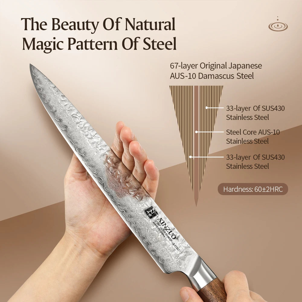 XINZUO 10-Inch Damascus Carving Knife | 67-Layer AUS10 Steel Damascus Carving Knife Axl