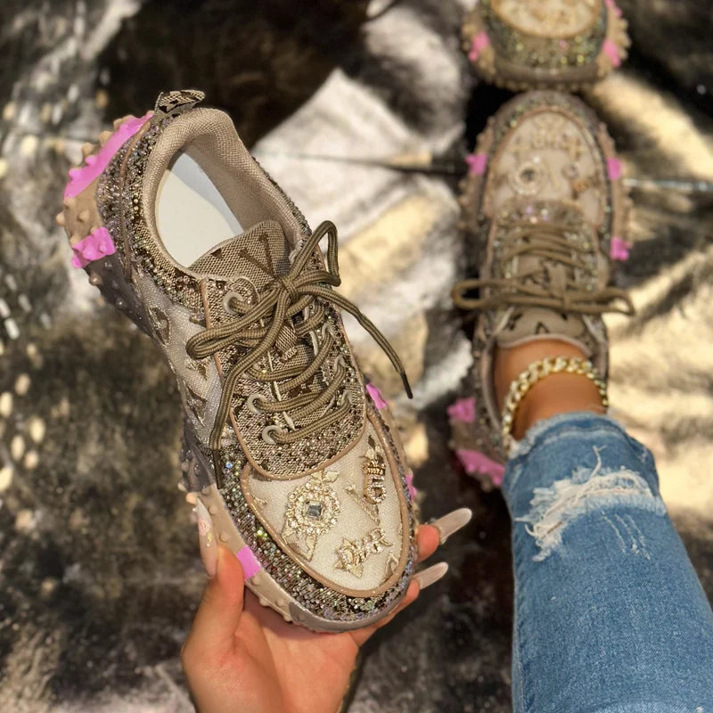 Women's Rhinestone Platform Sneakers – Luxury Casual Shoes Platform Sneakers Axl