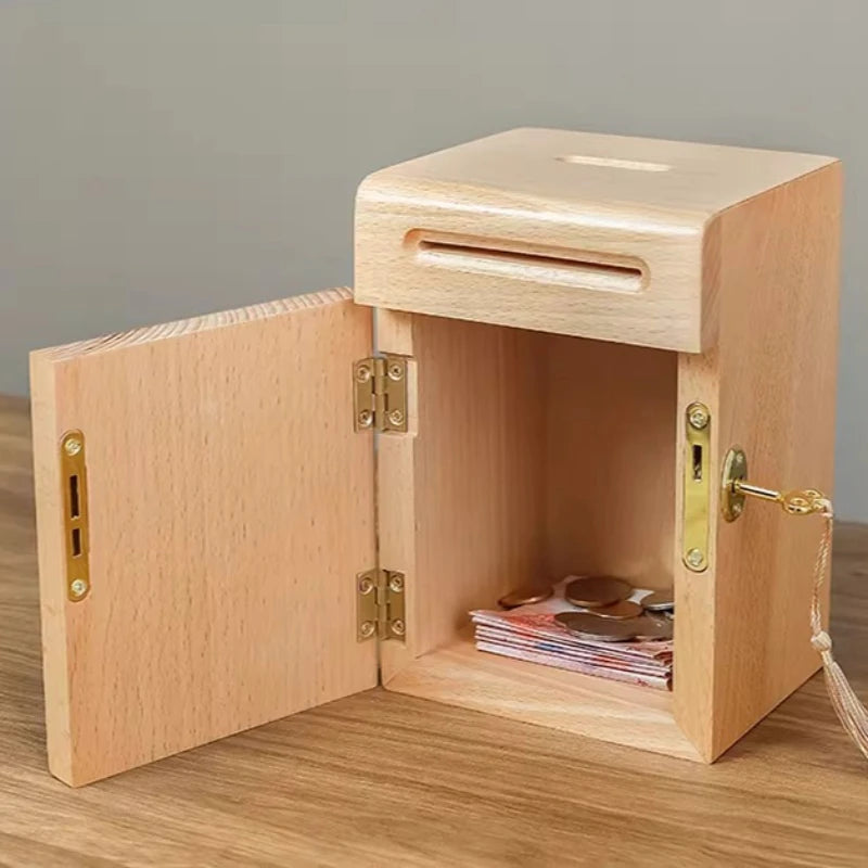 Walnut Wood Piggy Bank with Lock – Kids Savings Box & Decor Wooden Piggy Bank Axl