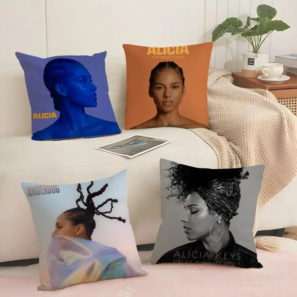 Alicia Keys Linen Cushion Cover | Breathable Pillowcase Hidden Zipper Decorative Pillow Cover Axl