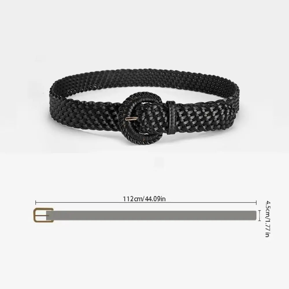 Bohemian Woven Wide Belt – Retro PU Leather Waistband for Women Woven Fashion Belt Axl