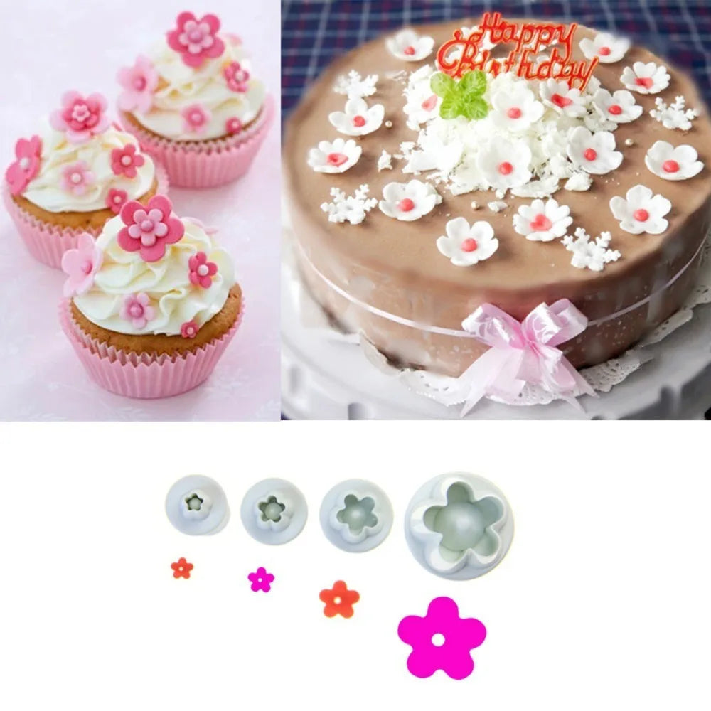 4-Piece Plum Flower Plunger Fondant Cutter Mold Set Fondant Cutter Set Axl