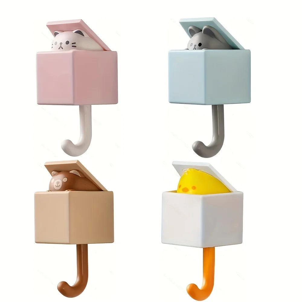 Cute Cat Wall Hooks – 4/6 Pack Traceless Retractable Hook Set Wall Hook Set Axl