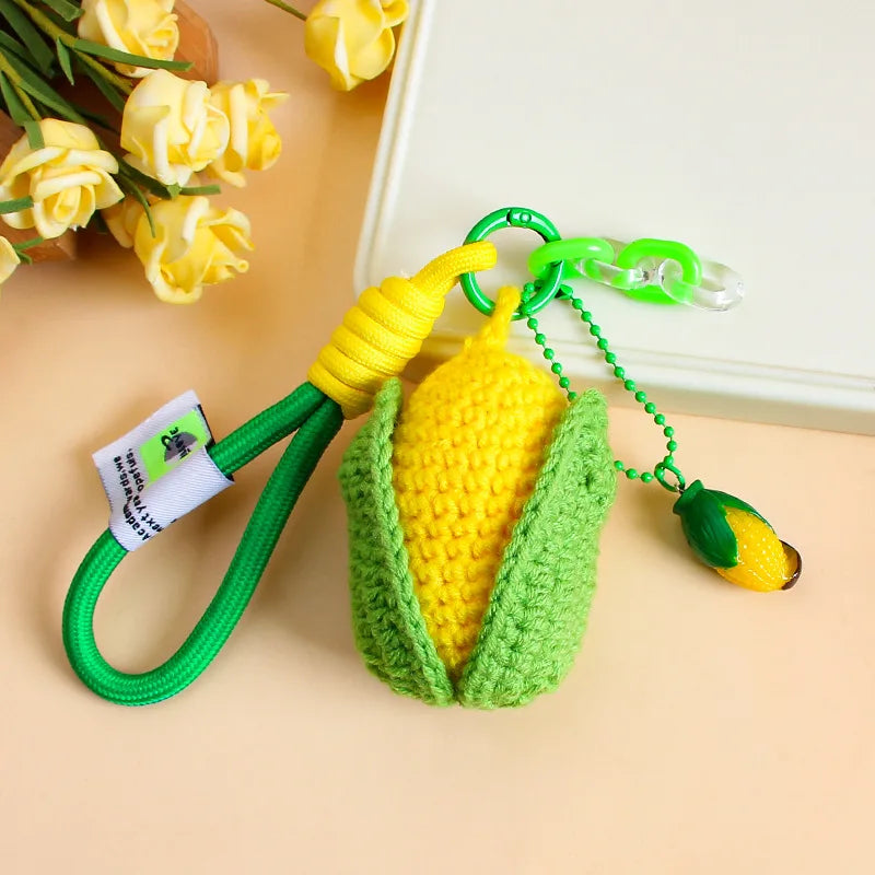 Handmade Crochet Corn Keychain – Knitted Plush Bag Charm Crochet Keychain Charm Axl