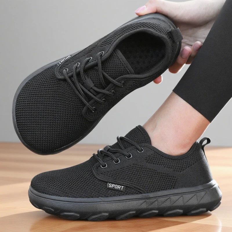 Women's Wide Toe Barefoot Sneakers | Breathable Mesh Platform Platform Walking Sneakers Axl All Black 46