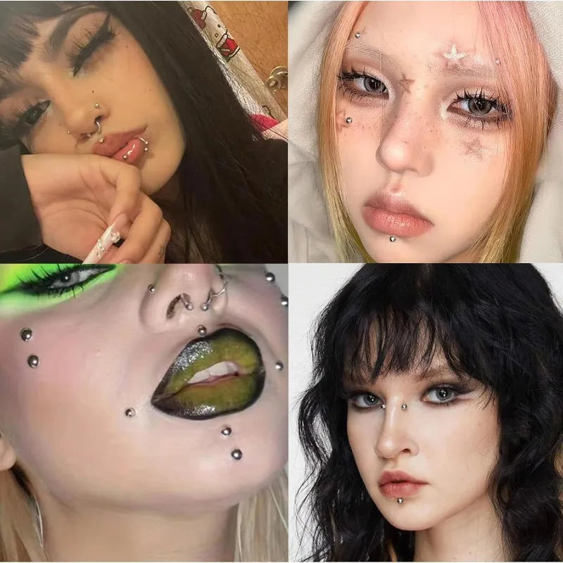 Silver Face Gems & Nose Stud Stickers – 3 Sheets, Punk Cosplay Face Gem Stickers Axl