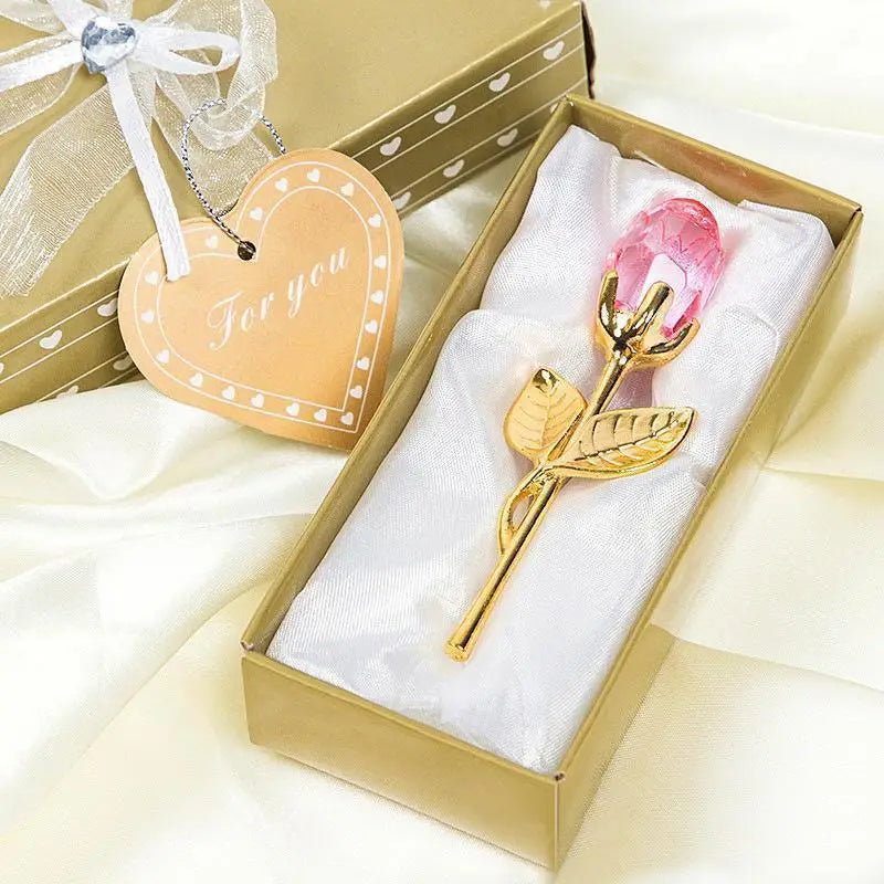 Mini Crystal Rose Artificial Flower – Elegant Home Decor Gift Crystal Flower Ornament Axl Gold C