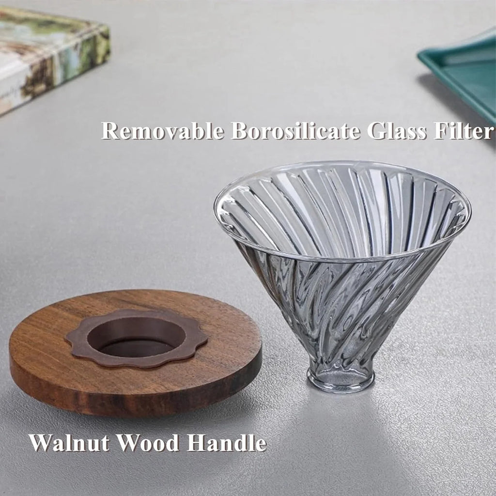 Leeseph Pour Over Coffee Maker – Walnut Handle & Glass Lid 13.5/20oz Pour Over Coffee Maker Axl