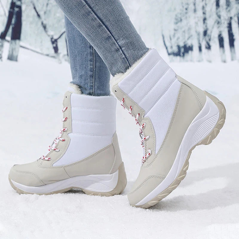 AZGB Women's Plush Winter Snow Boots – Lace-Up Ankle Wedge Women's Snow Boots Axl