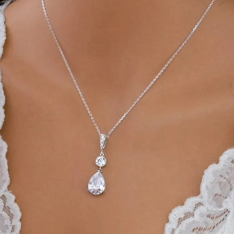Huitan Water-Drop Cubic Zirconia Pendant Necklace | Bridal Pendant Necklace Axl