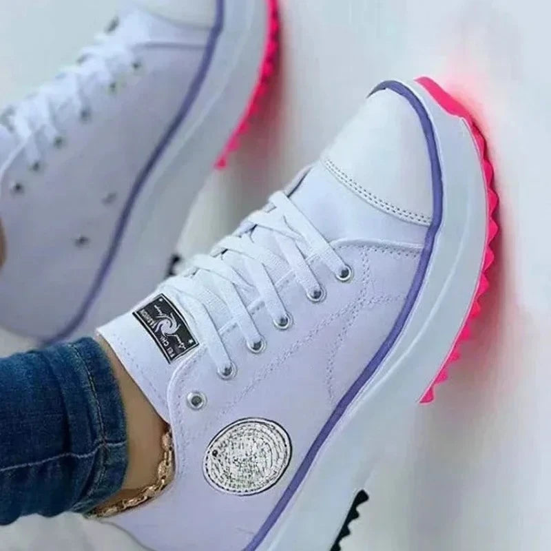 Women's Canvas Lace-Up Sneakers – Flat Casual Walking Shoes Canvas Sneakers Axl