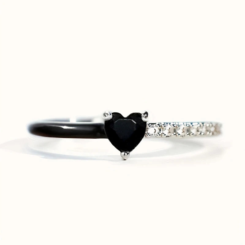Huitan Two-Tone Black Heart CZ Ring | Y2K Women's Jewelry Fashion Ring Axl