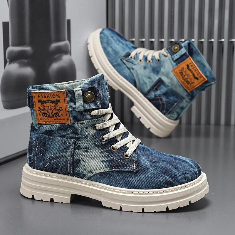 Men's High Top Canvas Sneaker Boots | British Style Plus Size High Top Canvas Boots Axl