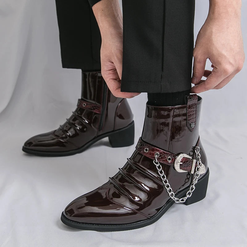 Men's Metal Chain Chelsea Ankle Boots – Rock Fashion Slip-On Chelsea Ankle Boots Axl