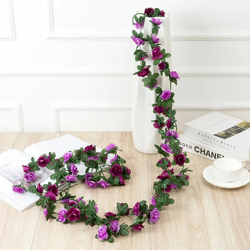Silk Rose Artificial Flower Garland – Wedding & Home Vine Decor Artificial Flower Garland Axl PURPLE 1 pc