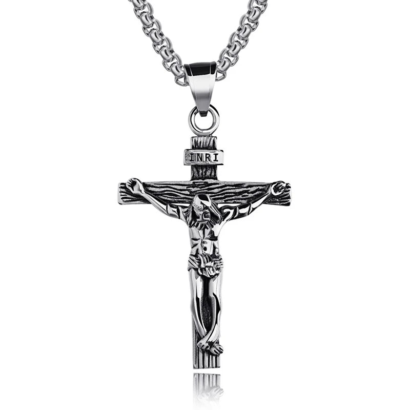 Men's Silver Cross Crucifix Pendant Necklace – Link Chain Cross Pendant Necklace Axl Silver