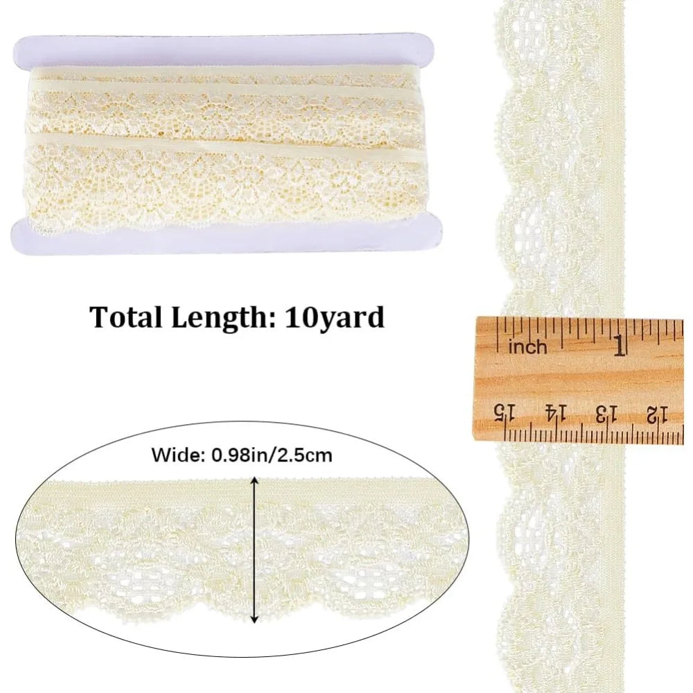 10 Yards Elastic Flower Lace Trim Ribbon – 25mm Light Yellow Lace Trim Ribbon Axl