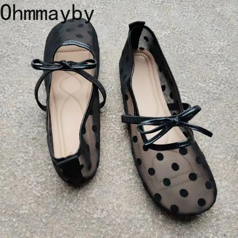 Women's Polka Dot Mesh Ballet Flats – Slip-On Walking Shoes Women's Ballet Flats Axl