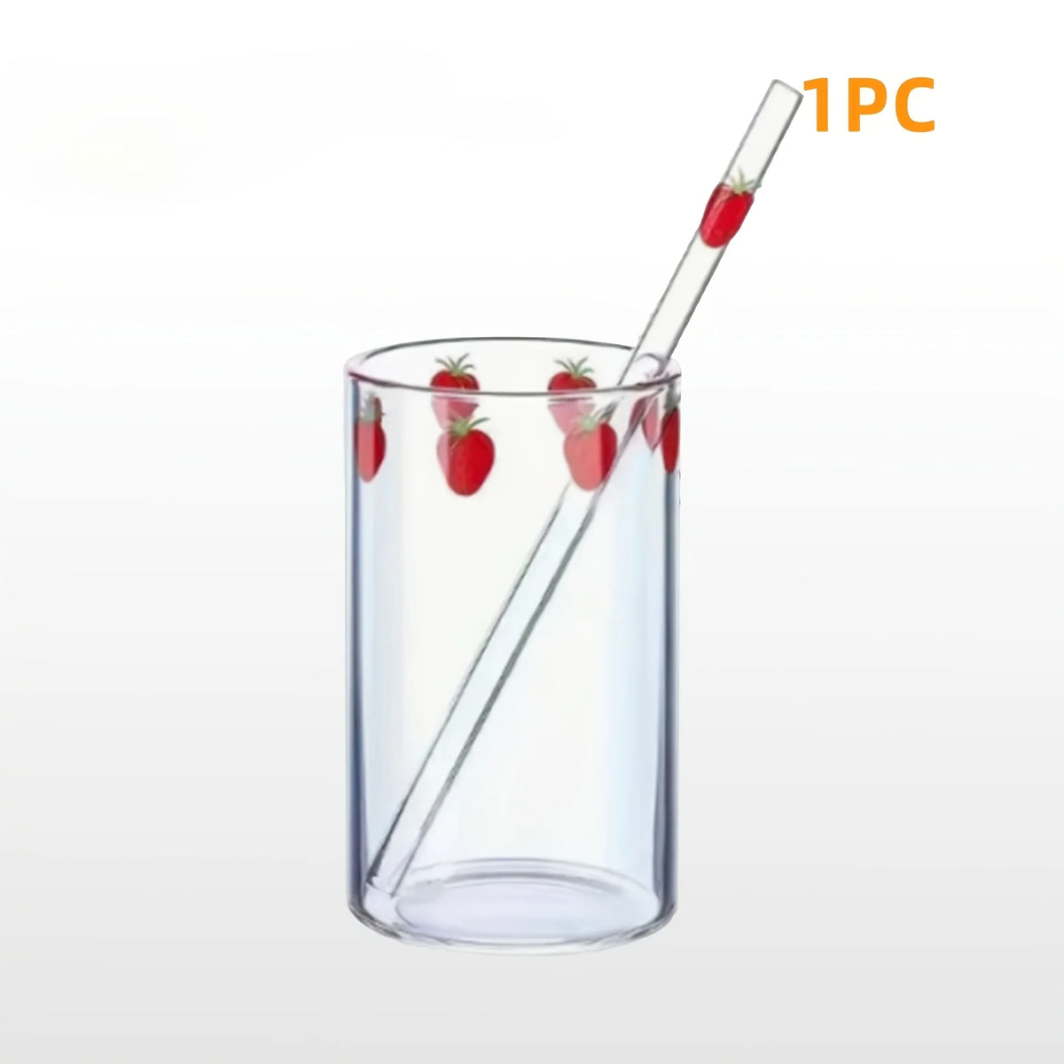 Cute Strawberry Glass Cup with Straw 300ml | KEMORELA Mug Glass Drinkware Axl 1PCS 300ML