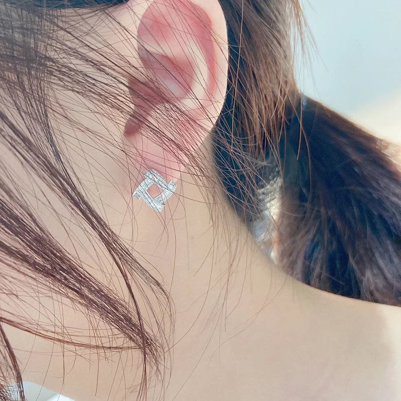 Huitan Square CZ Stud Earrings – Iced Out Crystal Geometric CZ Stud Earrings Axl