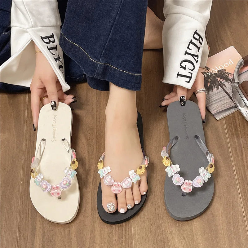 Women's Transparent Flower Flip Flops – Anti-Slip Beach Sandals Beach Flip Flops Axl