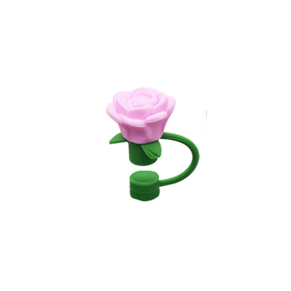 Rose Flower Silicone Straw Cover Cap – 10mm BPA-Free Topper Straw Cover Cap Axl Purple