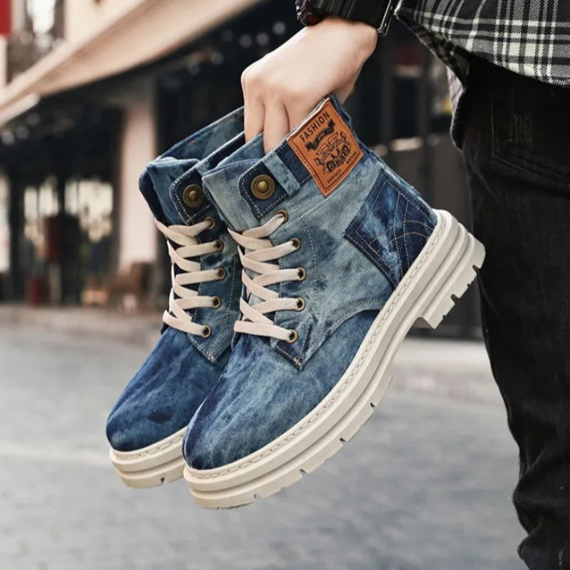 Men's High Top Canvas Sneaker Boots | British Style Plus Size High Top Canvas Boots Axl