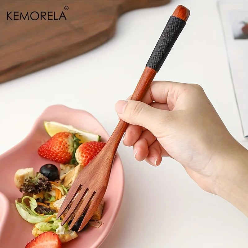 KEMORELA 3-Piece Wooden Chopsticks Fork Spoon Set | Travel Wooden Cutlery Set Axl