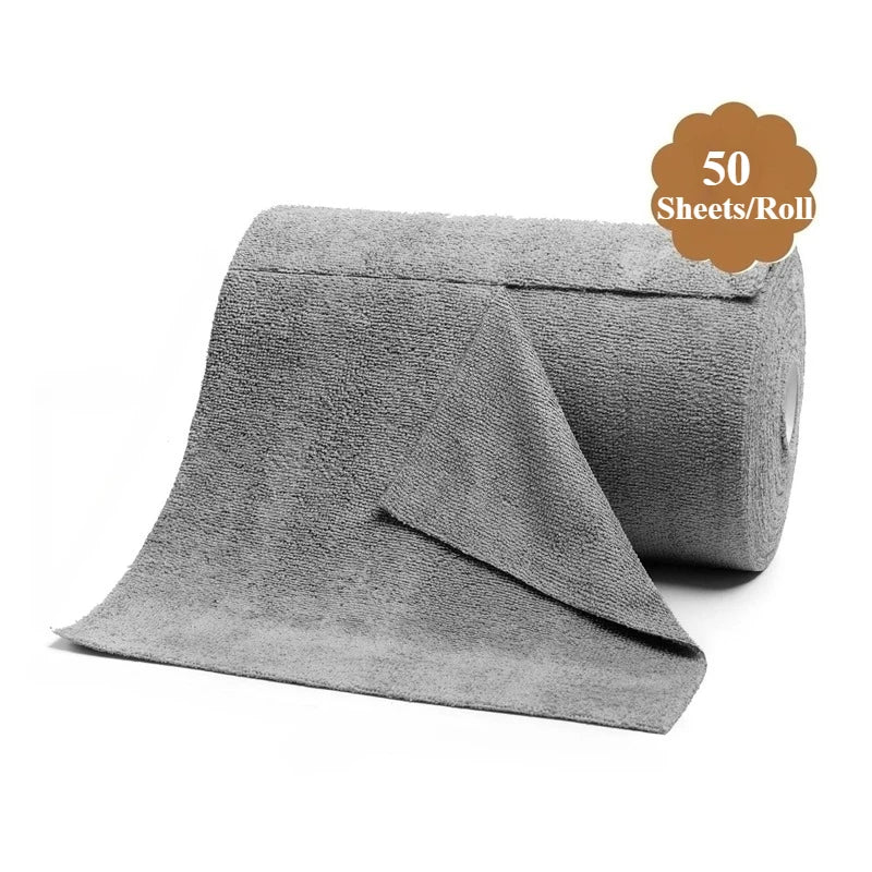 50-Sheet Reusable Microfiber Cleaning Cloth Roll | Kitchen Towel Microfiber Cleaning Cloth Axl Gray-2rolls