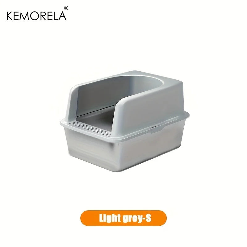 KEMORELA XL Stainless Steel Cat Litter Box with Lid – 60×50cm Cat Litter Box Axl Light grey S