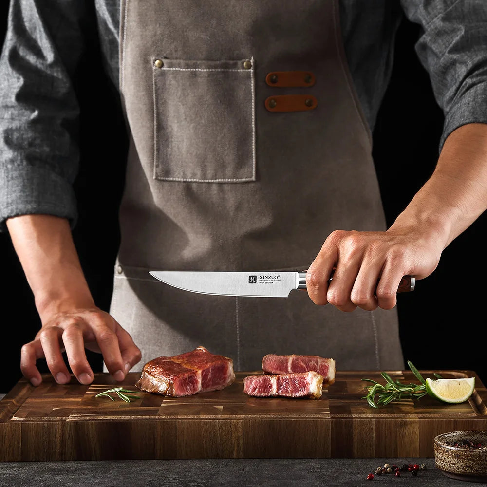 XINZUO 5" Steak Knife Set | German 1.4116 Steel & Pakkawood Steak Knife Set Axl