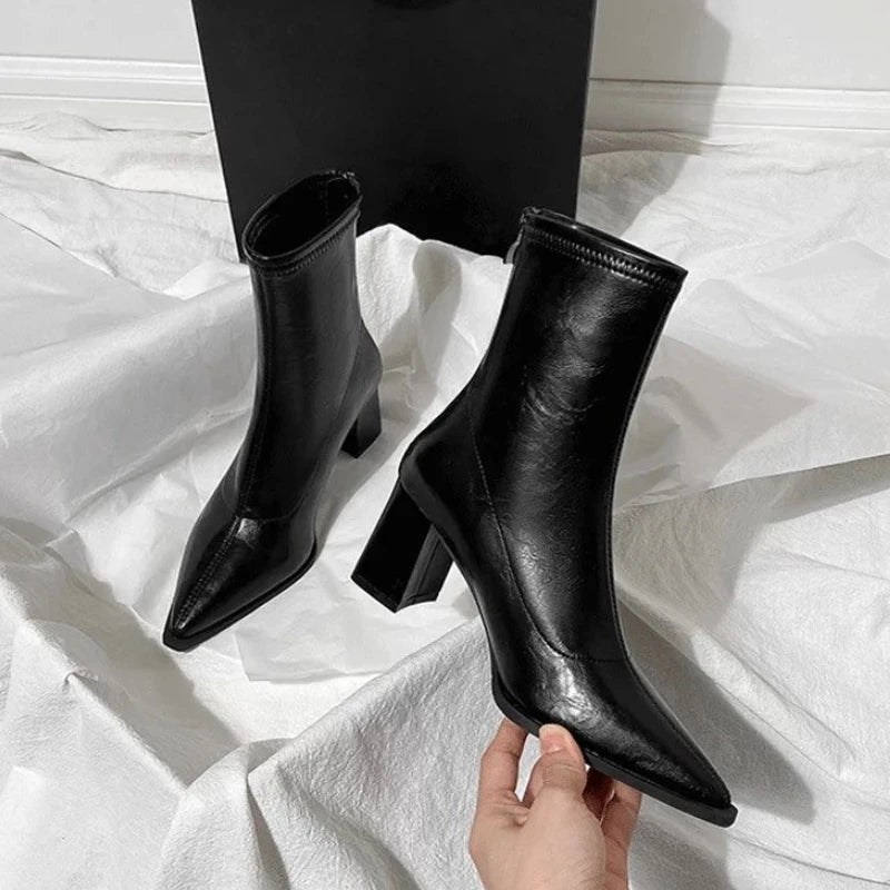 Women's Vintage Pointed Toe Ankle Boots – Square Heel Zip Women's Ankle Boots Axl black 36