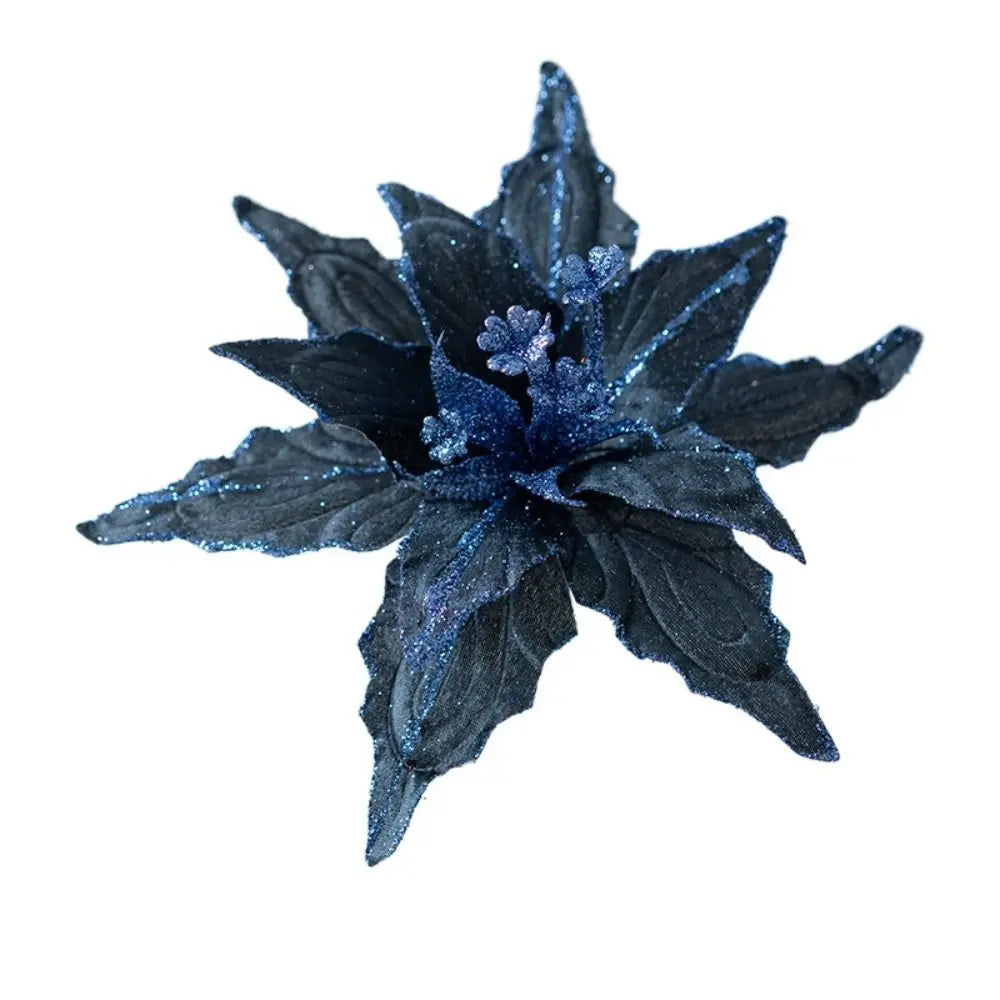 Glitter Poinsettia Artificial Christmas Flower Ornament 28cm Christmas Tree Ornament Axl Blue