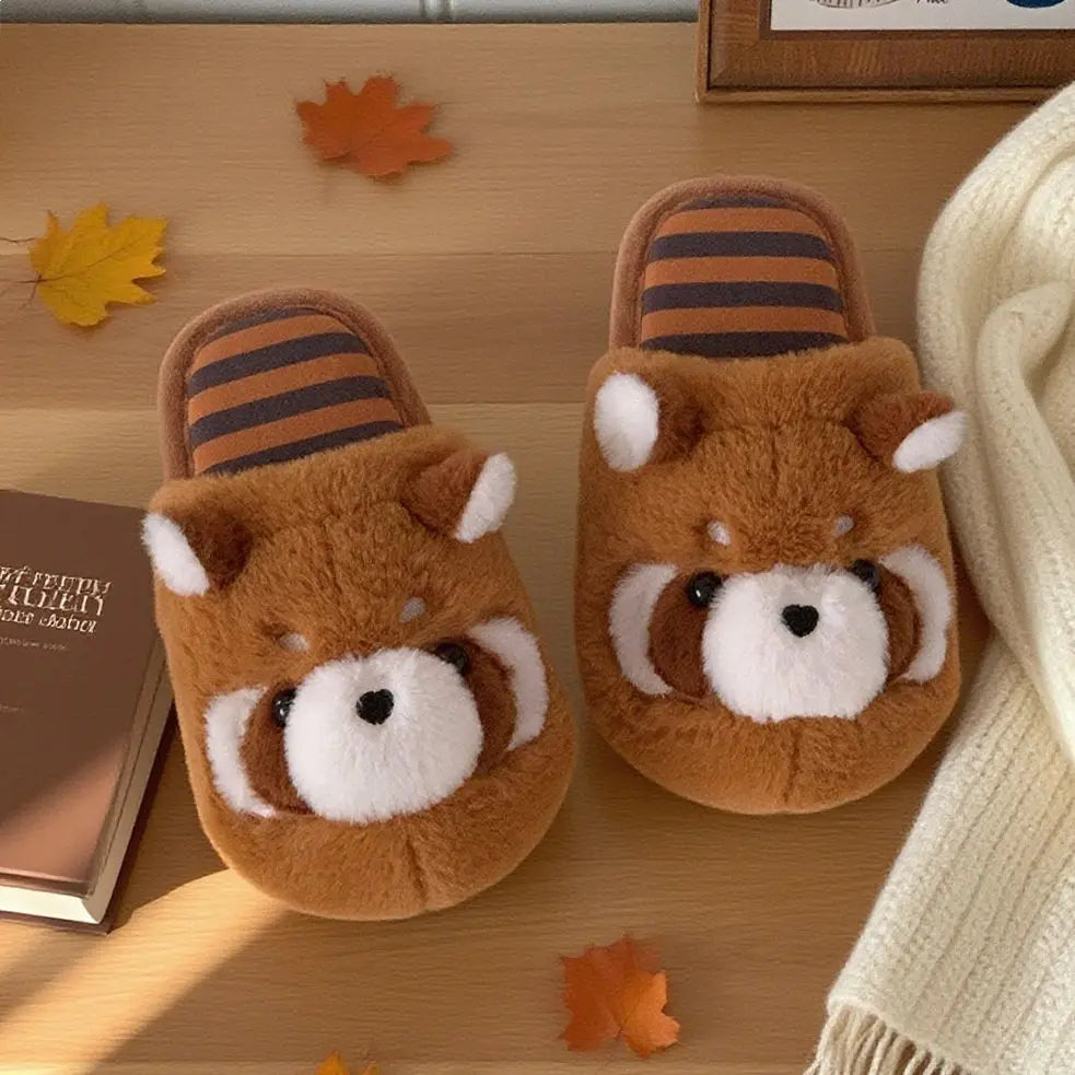 Women's Raccoon Plush Slippers – Cozy Indoor Fur Slides Plush Indoor Slippers Axl Brown 38-39