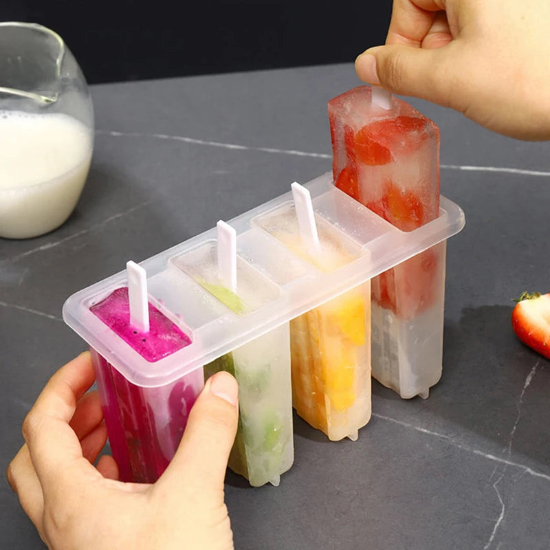 4-Grid DIY Ice Popsicle Mold with Sticks & Lid | Ice Cream Maker Popsicle Mold Axl