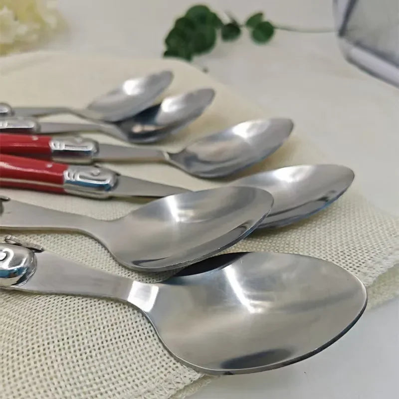 6-Piece Red Handle Stainless Steel Soup Spoons – Dinner Spoon Set Dinner Spoon Set Axl