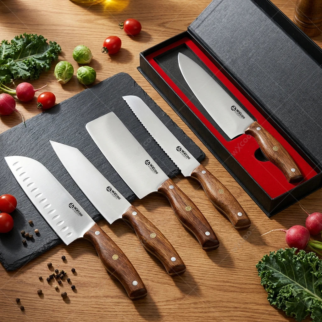 WXCOO Japanese Santoku Knife Set – 5-Piece Stainless Steel Kitchen Knife Set Axl
