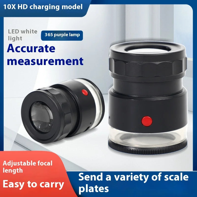 10X HD Magnifier UV LED Light Adjustable Focus & Scale Board HD Magnifier Loupe Axl