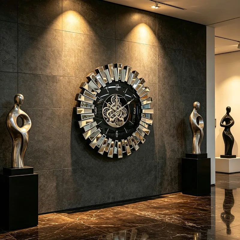 Large Modern Silent Wall Clock – Minimalist Luxury 56cm Wall Clock Axl Black-Gear
