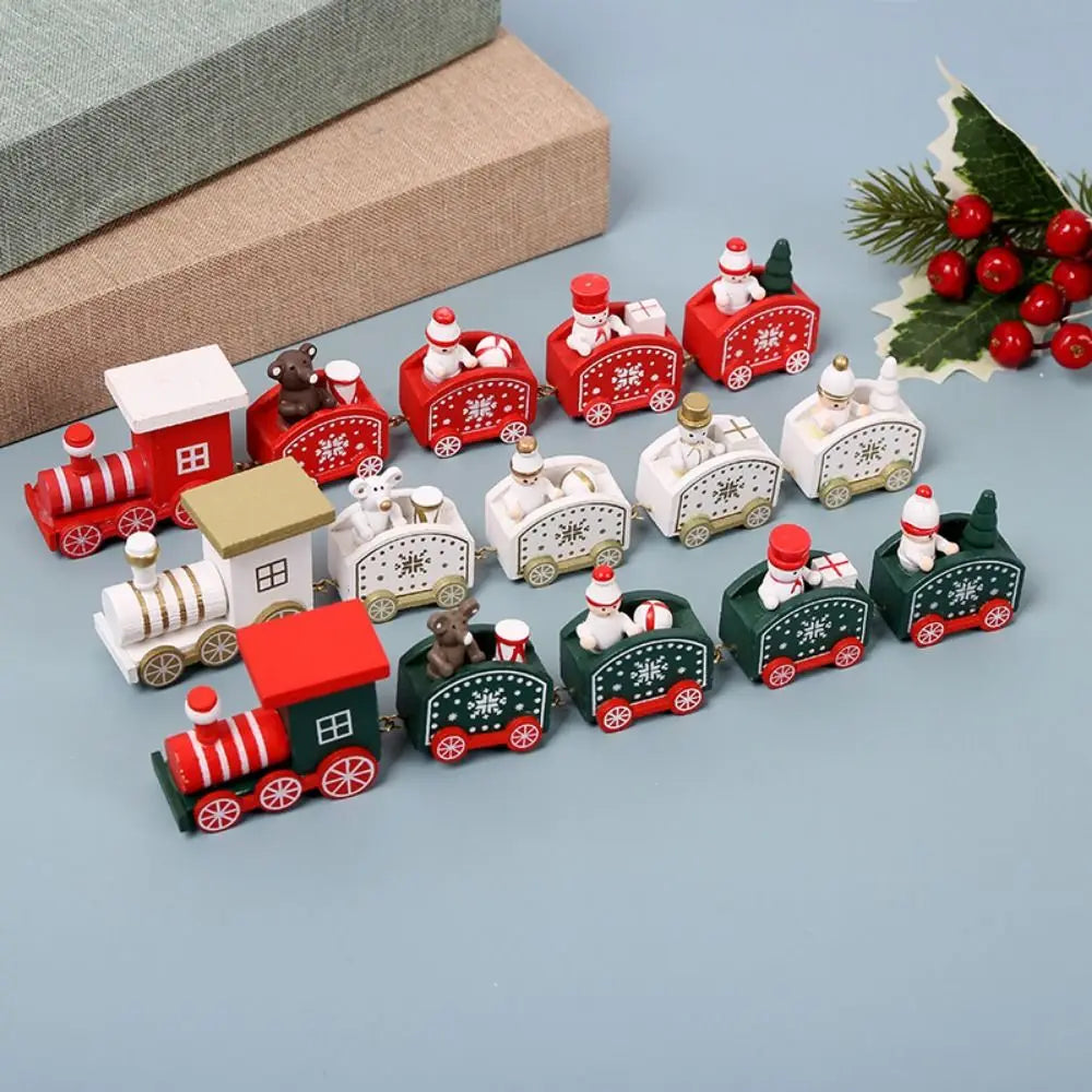 Wooden Christmas Train Decoration – Multicolor Cartoon Animal Christmas Wood Decor Axl