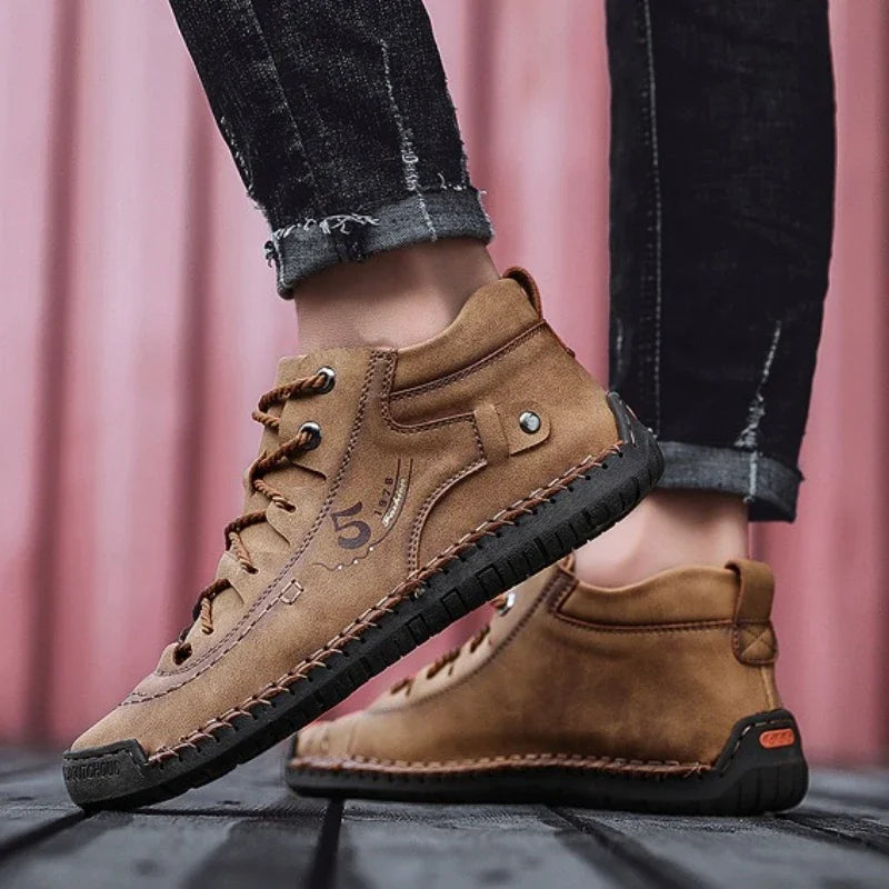 Men's British Lace-Up Ankle Boots – Waterproof PU Leather Men's Ankle Boots Axl