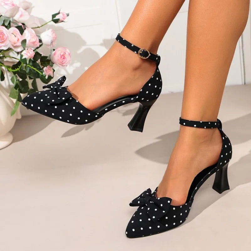 VKJF Polka Dot Bowknot High Heel Ankle Strap Sandals Women High Heel Sandals Axl