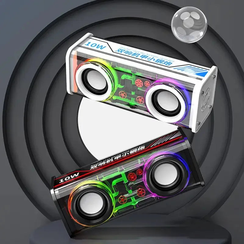 V8 Transparent Mecha Bluetooth Speaker RGB TWS Subwoofer Portable Bluetooth Speaker Axl