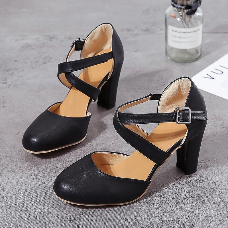 Women's Chunky Heel Slingback Pumps | Round Toe Platform Shoes Chunky Heel Pumps Axl
