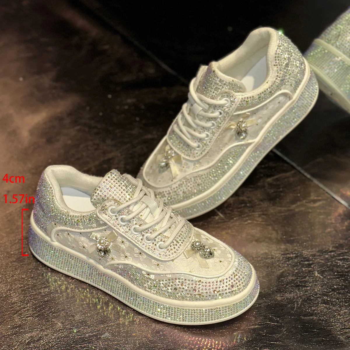 Women's Rhinestone Platform Sneakers – Plus Size Bling Shoes Platform Sneakers Axl White 43