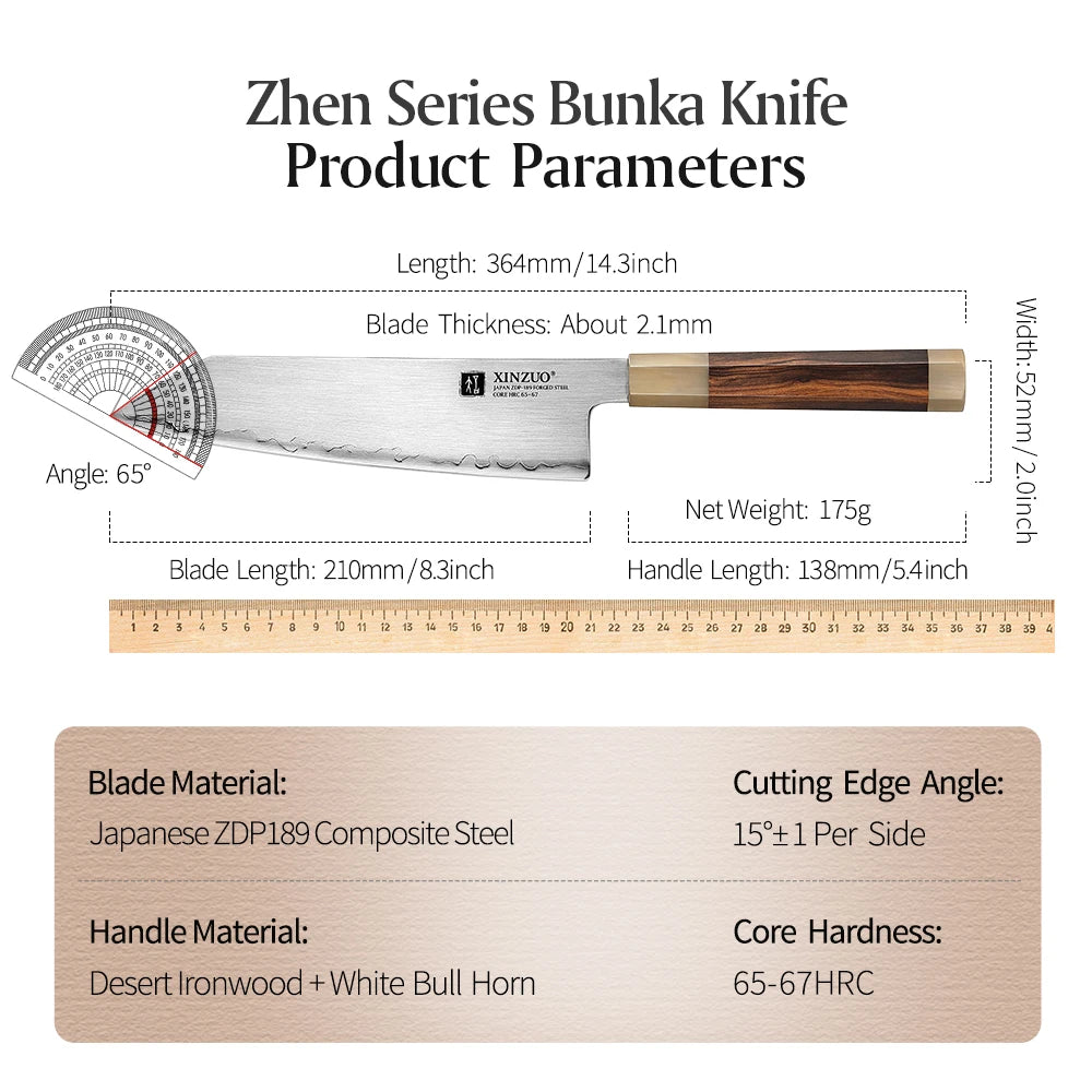 XINZUO 8.3" Kiritsuke Knife ZDP-189 Steel & Wood Gift Box Japanese Kiritsuke Knife Axl