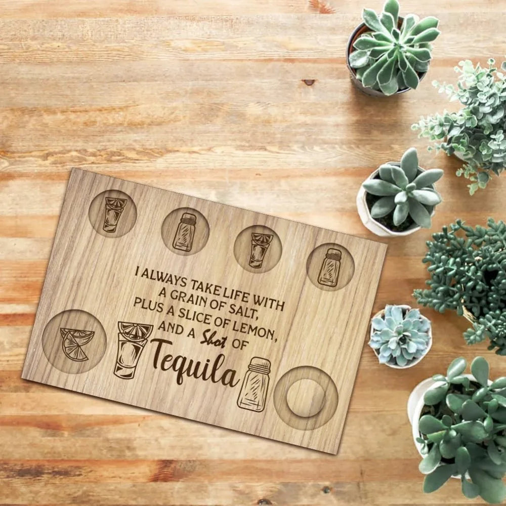 Wooden Tequila Shot Glass Serving Tray | Lemon & Salt Board Wooden Bar Tray Axl